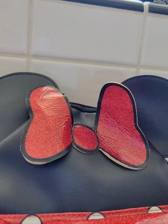 Disney Minnie Mouse Black Backpack with Red Polka Dot Pocket and Bow - Picture 3 of 12